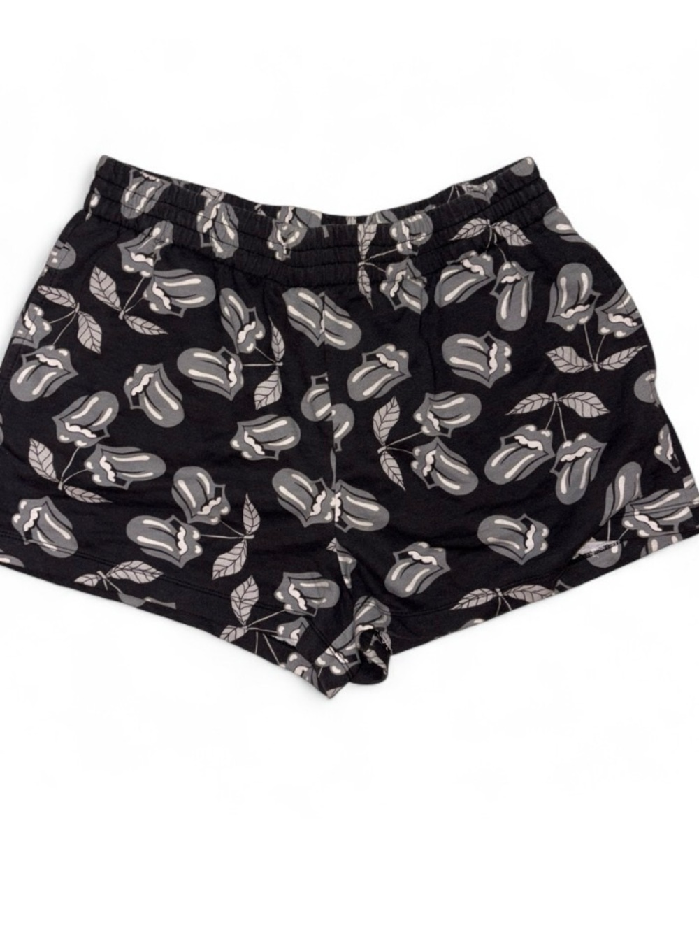 the Rolling Stones Black Graphic Lounge Shorts with Gray Tongue Print